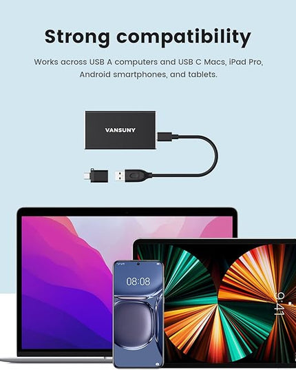 Vansuny 250GB Portable External SSD, USB 3.1 Gen2 430MB/s High-Speed Data Transfer, Metal USB C Mini Portable External Solid State Drive for PC, Laptop, Phones and More