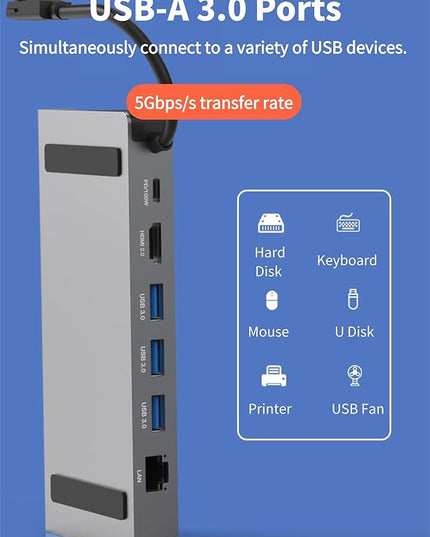 Diyeeni USB C Docking Station for Steam Deck & ROG Ally, 6-in-1 Dock with HDMI 2.0 4K@60Hz, Gigabit Ethernet, 3*USBA 3.0, 100W PD Fast Charging, Plug and Play