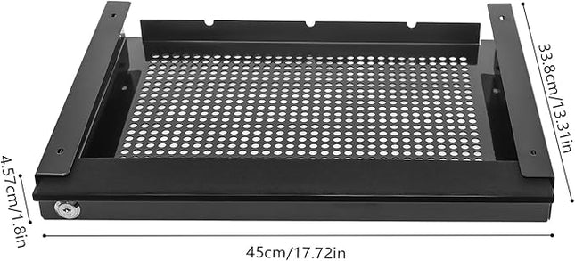 LEYSRIS 17.72" Lx1.8 H Under Desk Storage Drawer with Holes, Locking Design Black Sliding Pull-Out Drawer for Sit Stand Workstation