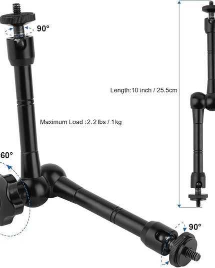 Magnetic Camera Mount for GoPro Hero/Insta 360 / DJI OSMO/AKASO Action Camera,3.46 inch Diam Magnetic Rubber Coating Base,10 inch Length Adjustable Aluminum Alloy Arm