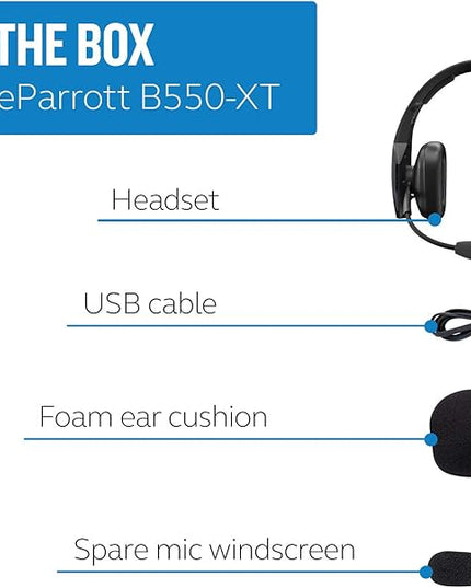 BlueParrott B550-XT Mono Bluetooth Wireless Headphones 96% Noise Canceling Over Head Trucker Headset with Mic, 100% Voice Control, IP54-Rated Protection, 24 hrs. Talk Time, Black
