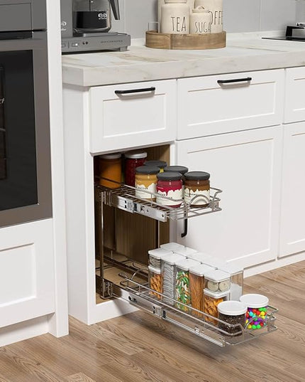 OCG 2 Tier Pull Out Cabinet Organizer (18.5" W x 18" D), Pull Out Drawers for Kitchen Cabinets, Pull Out Shelves for Base Cabinet Organization in Kitchen Bathroom Pantry, Chrome Finish