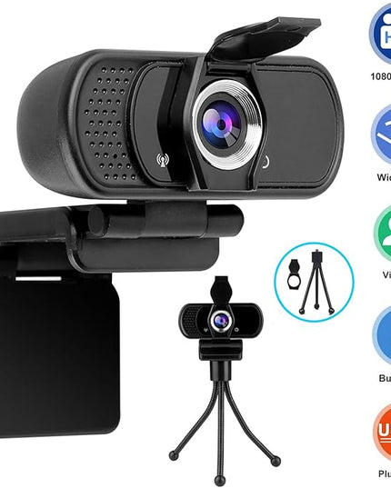 Full 1080P HD Webcam with Microphone, USB Webcam for Laptop and Desktop, External Web Camera, Streaming PC Web Camera with Privacy Cover and Tripod, Widescreen Web cam for Zoom Skype YouTube