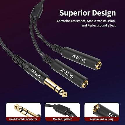 SiYear 1/4" Splitter Cable, 6.35mm TRS to Dual 1/4 inch Female Stereo Y Headphone Splitter Cable for Studio,DJ,Amplifier,Karaoke, Live Sound Systems etc(30cm /2PACK)