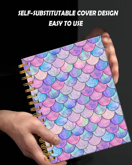 Spiral Journal Notebook for Women,A5 College Ruled Notebooks 6"x 8.4", 120 Pages (60 Sheets) Lined Journal with Premium Thick Paper,Perfect for School Office Home(Mermaid Fish Scale)