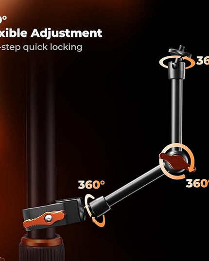 K&F CONCEPT 9.8" Magic Arm Clamp Kit with 1/4" & 3/8" Thread Screw 360° Ball Heads Articulating Magic Arm Camera Mount for Monitor, Flash, LED Light, Microphone, Camera Cage, Action Camera