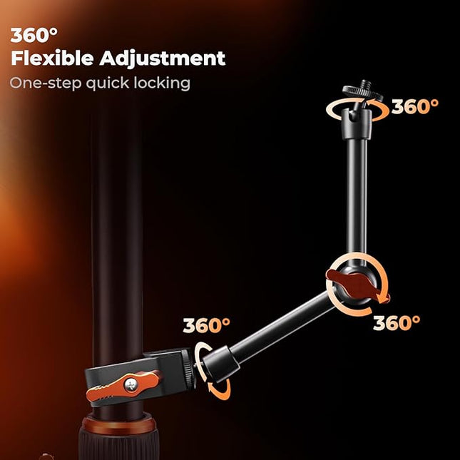 K&F CONCEPT 9.8" Magic Arm Clamp Kit with 1/4" & 3/8" Thread Screw 360° Ball Heads Articulating Magic Arm Camera Mount for Monitor, Flash, LED Light, Microphone, Camera Cage, Action Camera