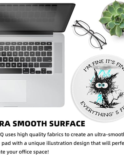 Black Cat Round Mouse Pad, Funny Small Mousepad with Non-Slip Rubber Base, Round Mouse Pads for Desk Accessories Laptop Gaming Office Supplies Decor(8.6 x 8.6 Inch)