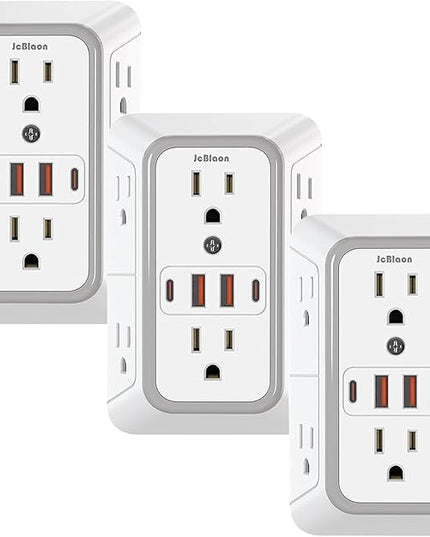 3 Pack Surge Protector Outlet Extender, 6 Outlet Splitter with 4 USB Ports (2 USB C), Multi Plug Wall Outlet 1050J Power Strip, USB Wall Charger for Home Office Kitchen Travel