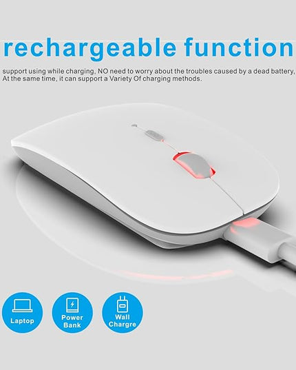 HOTDREAM Bluetooth Wireless Rechargeable Mouse for MacBook Pro/Air/iPad Air/iPad Pro/Laptop/Tablet/iPhone/PC, Bluetooth 5.2/3.0 and 2.4GHz Dual Mode Mouse (White)