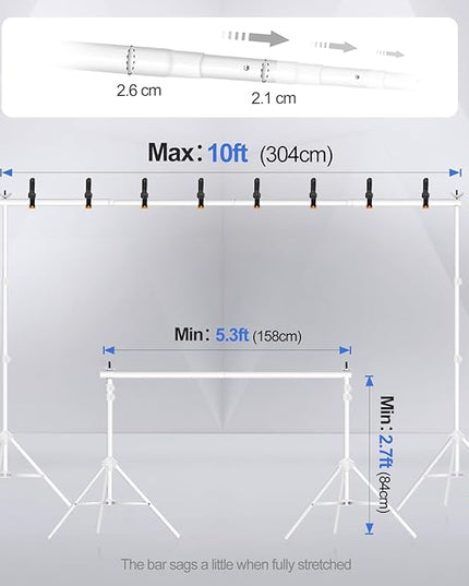 EMART Backdrop Stand 10x7ft(WxH) Photo Studio Adjustable Background Stand Support kit with 2 Crossbars, 8 Clamps, 2 Sandbags and Carry Bag for Parties, Events Decoration, Wedding, Photography -White