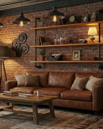 Industrial Pipe Wall Shelves - 36" Rustic Natural Oak Solid Wood Shelf, 9.85" Deep Industrial Pipe Floating Shelving for Farmhouse Rustic Decor, Sturdy Storage for Books/Plants/Toiletries