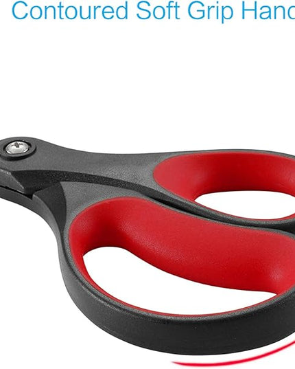 LIVINGO 2 Pack 8" Titanium Non-Stick Scissors, Professional Stainless Steel Comfort Grip, All-Purpose, Straight Office Craft Scissors for DIY(Red/Black)