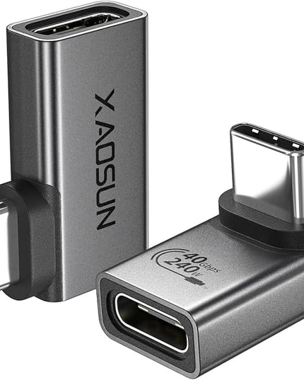 XAOSUN 90 Degree USB C to C Adapter Mixed Pack (240W 40Gbp 8K),Right Angle USB C Male to USB C Female Adapter, USB4 Type C Power Data Extender for rog Ally, steam Deck, Dock, iPhone 15 pro max Plus