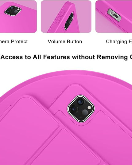 ZryXal iPad Pro 11 Inch Case (M5) 2025/ (M4) 2024 (Model: A2836/A2837/A3006), Trifold Stand Smart Cover with Pencil Holder and Soft TPU Back, Auto Wake/Sleep (Deep Pink)