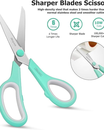Scissors, iBayam 8" All Purpose Scissors Bulk 3-Pack, Ultra Sharp 2.5mm Thick Blade Shears Comfort-Grip for Office Desk Accessories Sewing Fabric Home Craft Teacher School Supplies, Right/Left Handed