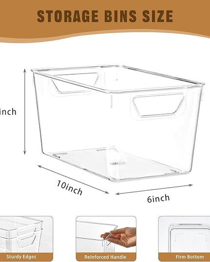 12 Pack Middle Organizers and Storage, Pantry Organization and Storage Bins, Cabinet Organizer, Clear Plastic Storage Containers with Handle，Acrylic Storage Bins for Cabinet, Fridge
