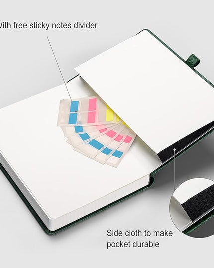 AHGXG Graph Paper Notebook - 320 Pages Grid Notebook Thick Journal A5, 100gsm Thick Graph Paper, Leather Hardcover, Inner Pocket,5.75'' × 8.38''- Green