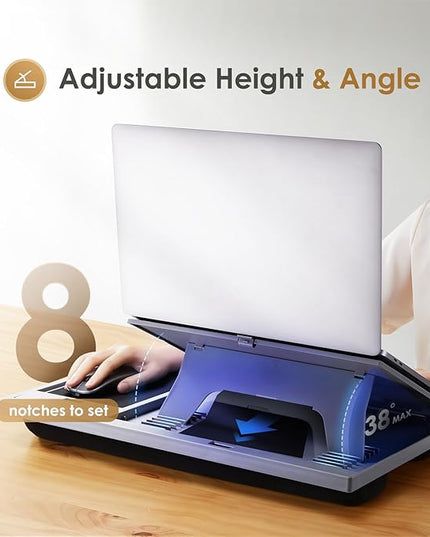 LORYERGO Adjustable Laptop Desk with Cushion, Mouse Pad & Cellphone Slot - Laptop Stand for Bed & Couch, Riser for Home & Office (Grey)