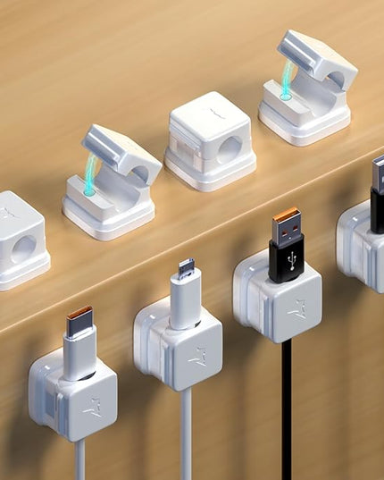 8 Pack Cord Organizer Magnetic Cable Clips Adhesive Cable Management Phone Wire Holder Keeper Organizer for Home Office Desk Car Nightstand, White