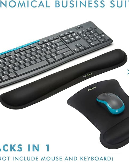 VAGAU Premium Keyboard Wrist Rest and Mouse Pad Wrist Support, Ergonomic Memory Foam Set for Office, Laptop, Mac, Computer and Gaming, Comfortable Typing &Wrist Pain Relief (2 Pack)