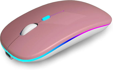 Wireless Bluetooth Mouse Rechargeable Laptop Mice with LED Use Portable(BT5.2 and USB 2.4G) Dual Mode Connection Silent Slim Computer Mouse for Laptop/iPad Tablet/Apple MacBook/PC (Rose Gold)