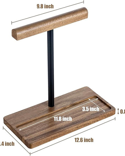 FARM IN Solid Acacia Wood Headphone Stand for Desk Rustic Headset Holder with Storage Base for Gaming and Office Accessories