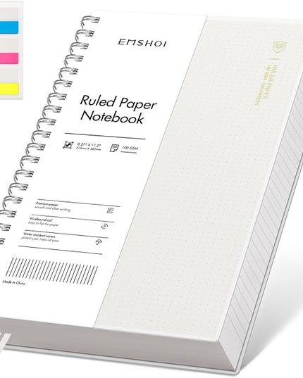EMSHOI Lined Journal A4 Spiral Notebook, College Ruled Notebook, 300 Pages/150 Sheets, 100gsm Acid-Free Paper, Waterproof Softcover Notebook for School, Work, Writing, 8.27" × 11.2" - Transparent