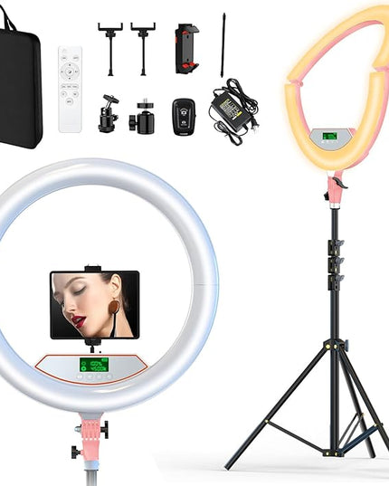 22" Large Ring Light with Stand,Foldable LED Big Ring Light Tripod for iPhone Phone Ipad, 75" Tall Tripod Touch Screen,Wireless Remote for Live Stream,YouTube,TikTok Video Shooting Pink
