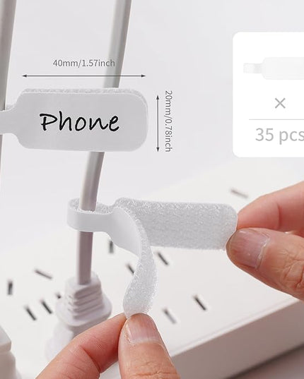 Trilancer Reusable Cable Cord Wire Labels, Easy to Write on, Hook&Loop Closure, for Organizing and Identification, Cable Tags, Multiple Uses - 35PCS(White)