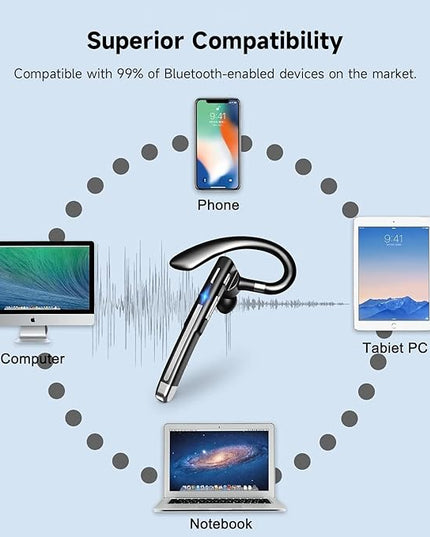 Boytond Bluetooth V6.1,Single-Ear Wireless Headset with USB Dongle, 10H Talk Time and 4H Playtime via USB, Dual-Mic Noise Canceling Earpiece for Computer/Cell Phones, Driving Headset for Trucker Work