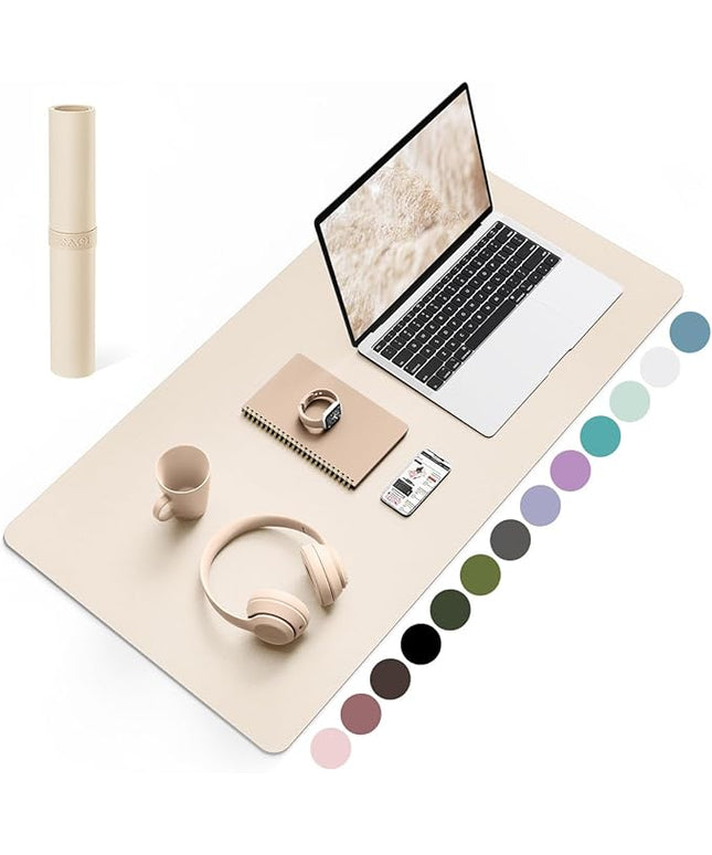 YSAGi Non-Slip Leather Desk Pad, Desk Matt for Desktop, Waterproof Laptop Computer Keyboard Mat, Table Protector Blotter Mat, Large Mouse Pad for Office/Work/Home/Decor(Beige, 31.5" x 15.7")