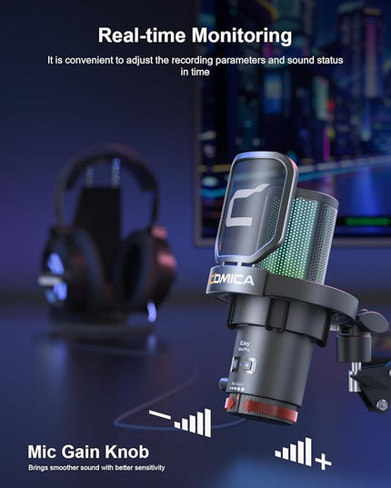 COMICA Ejoy Uni(A) USB Gaming Microphone with Noise Cancellation, RGB Lights, Monitoring, Muting, Streaming Mic for Computer, PS5, PS4, Streaming, Podcast, Chat, Twitch, YouTube, Discord(Black)