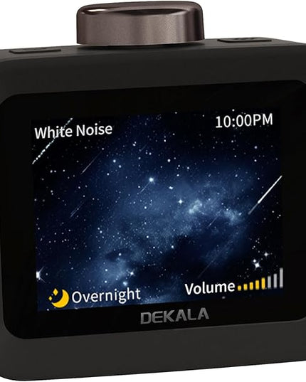 Dekala AuraDot White Noise Sound Machine for Sleep Temperature Humidity Monitor, 30 Non-Loop Soothing Sounds, Timer/Play All Night, Animationed Sleep Screen, 7-Day Programmable 4 Alarm Clock Black