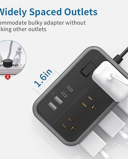 Extension Cord 25 Ft NTONPOWER Long Extension Cord with 6 Widely Spaced Outlet, Power Strip with 4 USB Port(2 USB-C), Wall Mount for Home Office, Dorm Room and Nightstand, Black