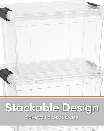 Superio Clear Storage Boxes with Lids, 49 Quart Plastic Container Bins for Organizing, Stackable Crates, BPA Free, Non Toxic, Odor Free, Organizers for Home, Office and Dorm, 6 Pack