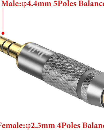 GEEKRIA 4.4mm Male to 2.5mm Balanced Female Headphones Adapter for 2.5mm 4-Pole Cable Connected to 4.4mm Player Device, Aluminum Alloy Conversion Audio Plug, Gold Plated