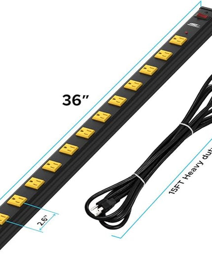 CRST Heavy Duty Surge Protector Power Strip Wide Spaced 12-Outlet 15 Feet Long Extension Cord with Mounting Brackets 15A Circuit Breaker 1800 Joules…