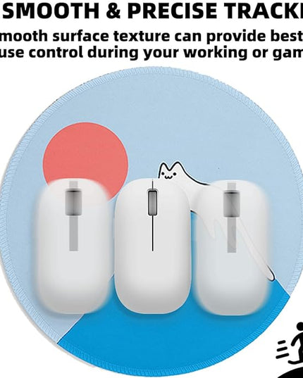 Snow Cat Round Mouse Pad 8.6 x 8.6 Inch, Cute Funny Mousepad for Laptop Gaming, Stitched Edge Non-Slip Rubber Base, Home Office Decor Desk Accessories