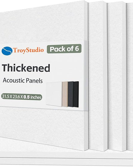TroyStudio Thickened Acoustic Panels, 31.5 x 23.6 x 0.5 Inches Pack of 6 Felt Wall Decor Tile Sound Absorbing Board, Noise Reverb Echo Dampening Soundproof Padding for Door Music Recording Home Studio