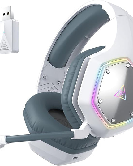 EKSA E1000WT Wireless Gaming Headset,2.4GHz USB Gaming Headphones with Microphone for PC, PS5, PS4, Nintendo Switch, 7.1 Surround Sound Headset, RGB Light, Ergonomic Design for Birthday Gift