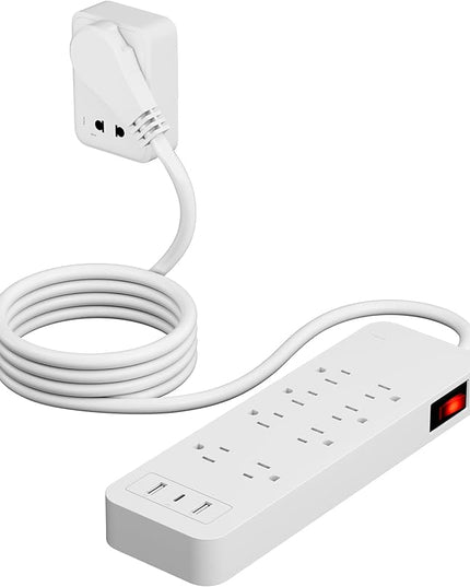 Elecan Surge Protector Power Strip 4 Ft Extension Cord, 8 Widely Spaced Outlets with 2 USB-A&1 USB-C PD 20W Charging Station, Flat Plug Wall Mountable Multi Outlet Extender, 14AWG 2450J/125V,ETL-White