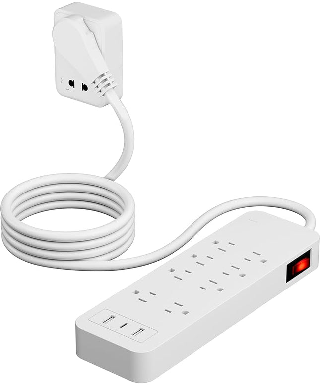 Elecan Surge Protector Power Strip 4 Ft Extension Cord, 8 Widely Spaced Outlets with 2 USB-A&1 USB-C PD 20W Charging Station, Flat Plug Wall Mountable Multi Outlet Extender, 14AWG 2450J/125V,ETL-White