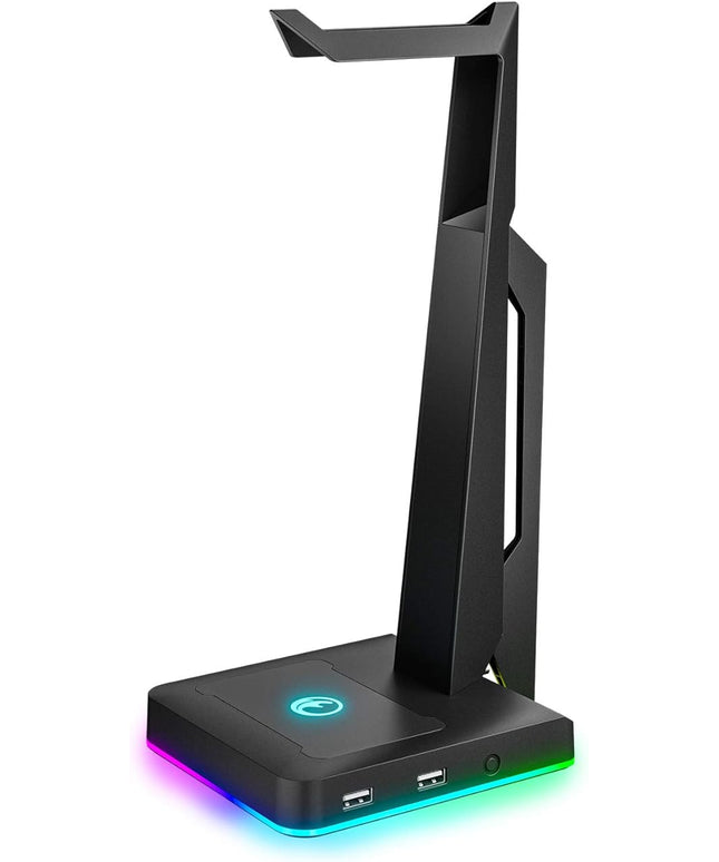 IFYOO RGB Gaming Headset Stand with 2 USB Ports, Game Headphone Mount for PC, Xbox One, PS4, Switch, Earphone Holder Hanger, Great for Gaming Stations, Fancy Desk Gamer Accessories, Black