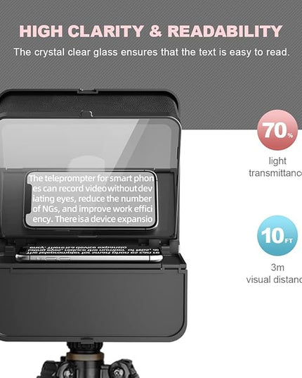 LENSGO TC7S Portable Teleprompter for Phone, One-Second Fold Mini Teleprompter with Remote Control,App Compatible with iPhone & Android for Online Teaching Vlog Live Streaming Interview