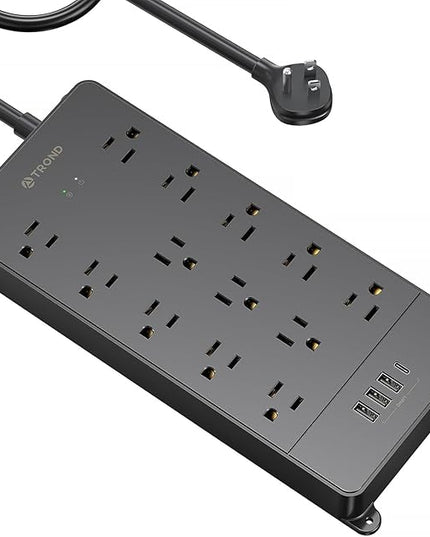 TROND Power Strip Surge Protector 10 ft Cord, 4000 Joules, ETL Listed, 13 Widely-Spaced Outlets Expansion with USB C Ports, Low-Profile Flat Plug, Wall Mount, Extension Cord, 14AWG Heavy Duty, Black