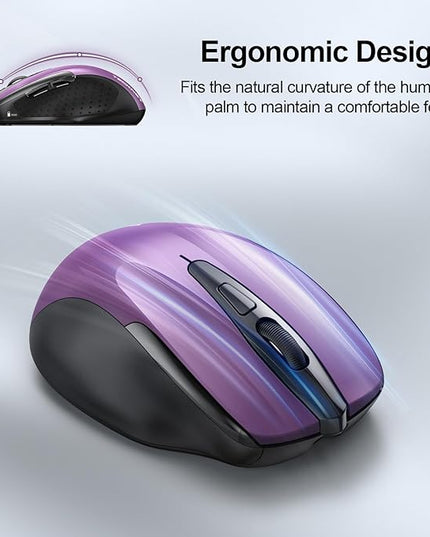 TECKNET Wireless Mouse (BT5.0/3.0 & 2.4G) Rechargeable 4800 DPI Silent USB A & Bluetooth Mouse 6 Buttons, Wide Compatibility - Purple