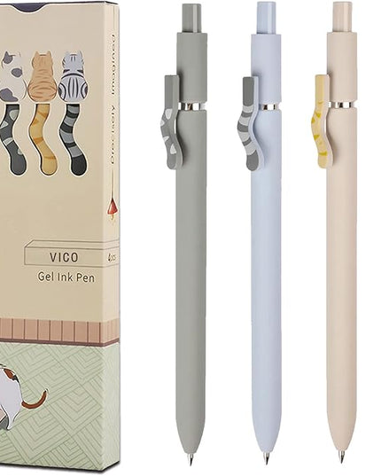 VICO Cute Cat Gel Pens – 4 Pack 0.5mm Fine Point Black Ink, Smooth Quick-Dry Writing Pens for School, Office & Study – Kawaii Aesthetic Stationery Gift