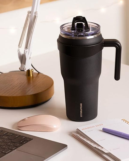 Hydrapeak Roadster 40oz Stainless Steel Tumbler Double Wall Vacuum Insulated Water Bottle With Handle And 2 in 1 Straw Lid (Aqua Gloss)