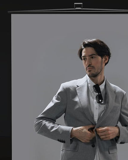 【Easy Set-Up】 RAUBAY 59.8 x 82.7in Collapsible Gray Backdrop Screen Portable Retractable Panel Photo Grey Background with Stand for Video Conference, Photographic Studio, Streaming